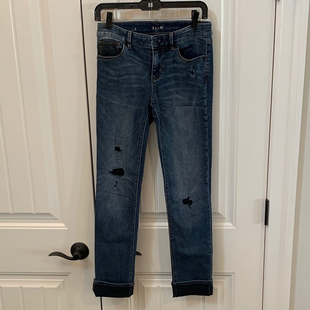 White House Black Market Indigo Distressed Skinny Jeans 2